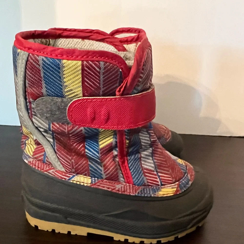 L.L. Bean Red and Yellow Rain & Snow Boots with Chevron Pattern